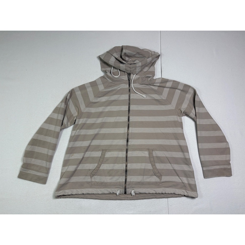 Sonoma Life Style Womens XL Full Zip Hoodie Taupe Tan Striped Drawstring Hem
